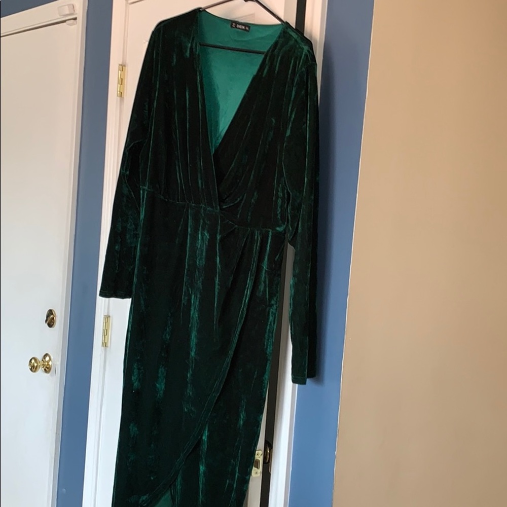 Emerald Green Velvet Wrap dress